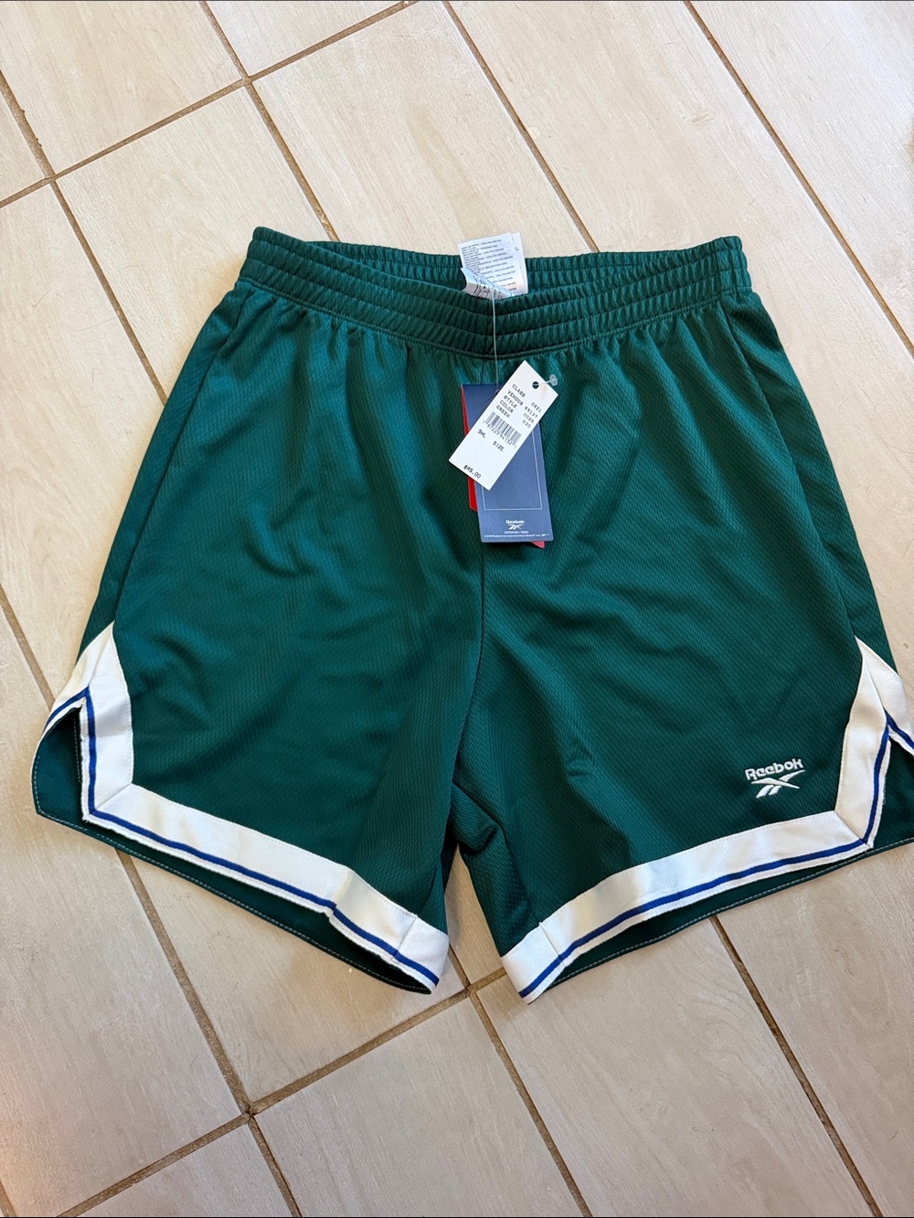Reebok Men's Forest Green Athletic Shorts with White & Navy Trim